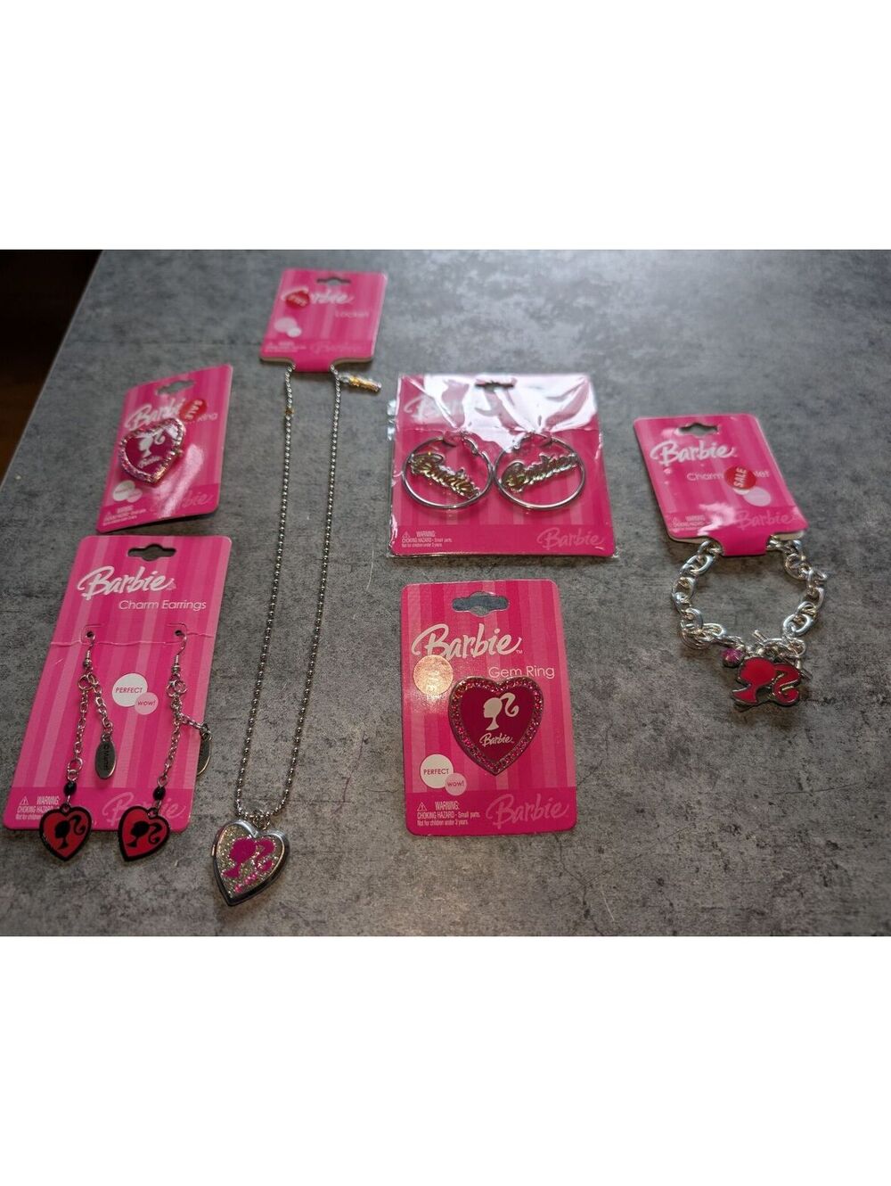 Barbie Mattel Jewelry Lot 6 Pieces Earrings Locket Charm Bracelet Rings New 2007